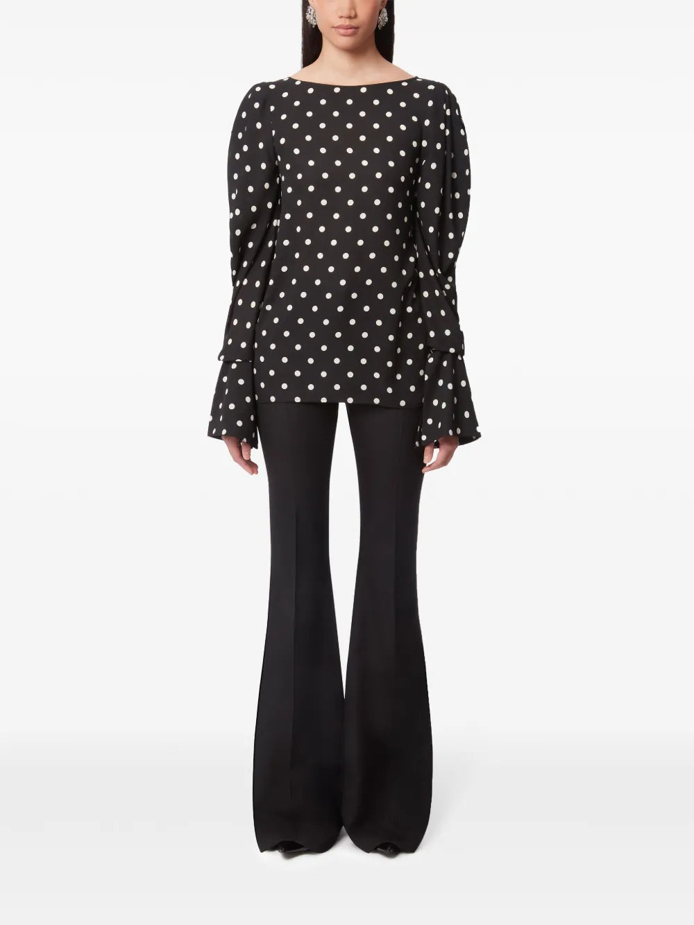 Polka-Dot Puff-Sleeves Blouse