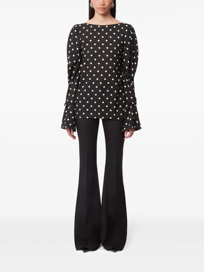 Polka-Dot Puff-Sleeves Blouse