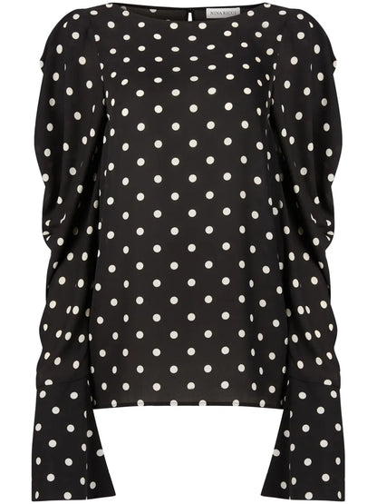 Polka-Dot Puff-Sleeves Blouse