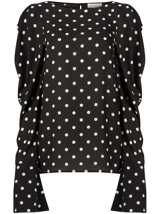 Polka-Dot Puff-Sleeves Blouse