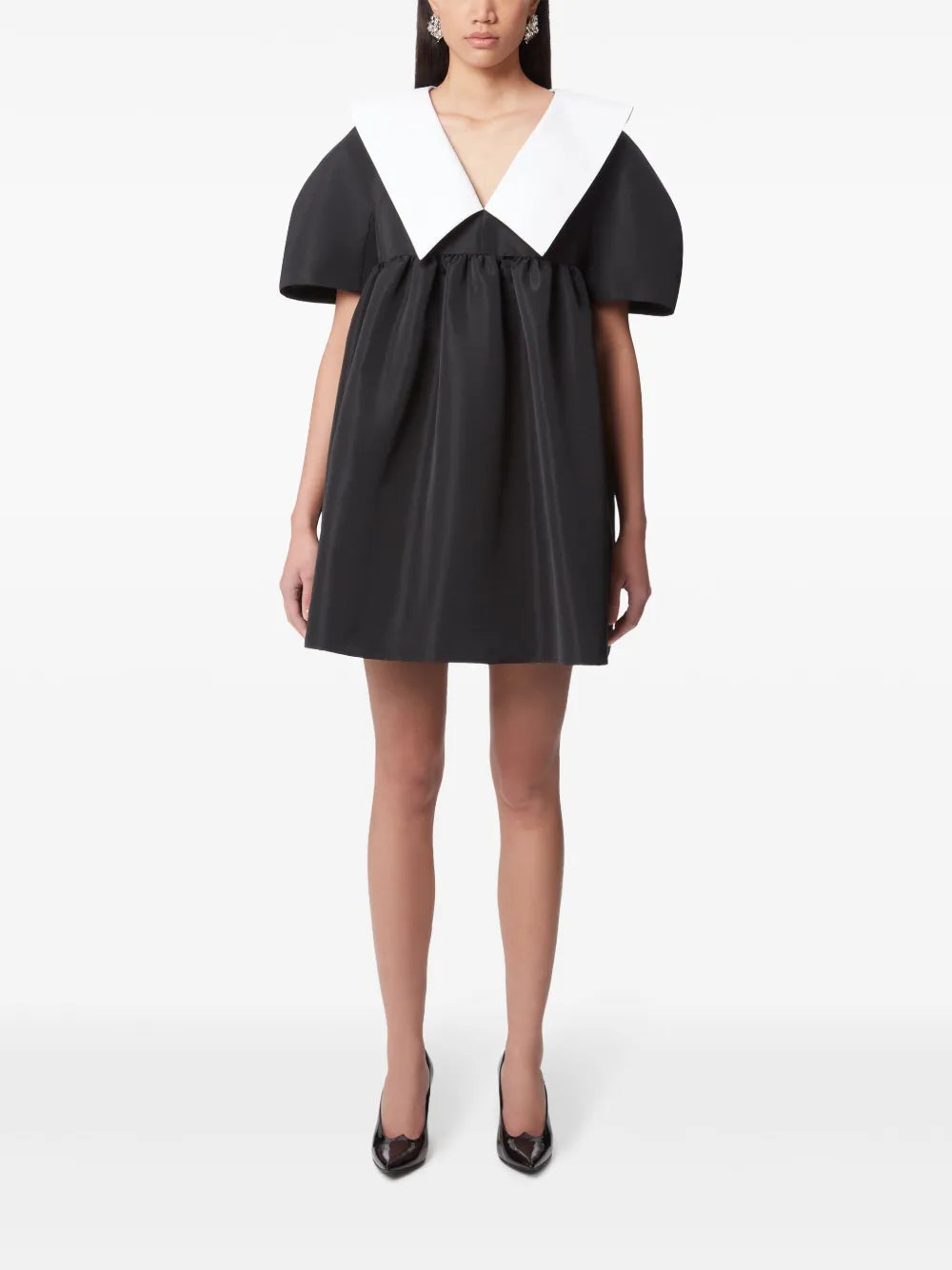 Contrasting-Collar Taffeta Babydoll Dress