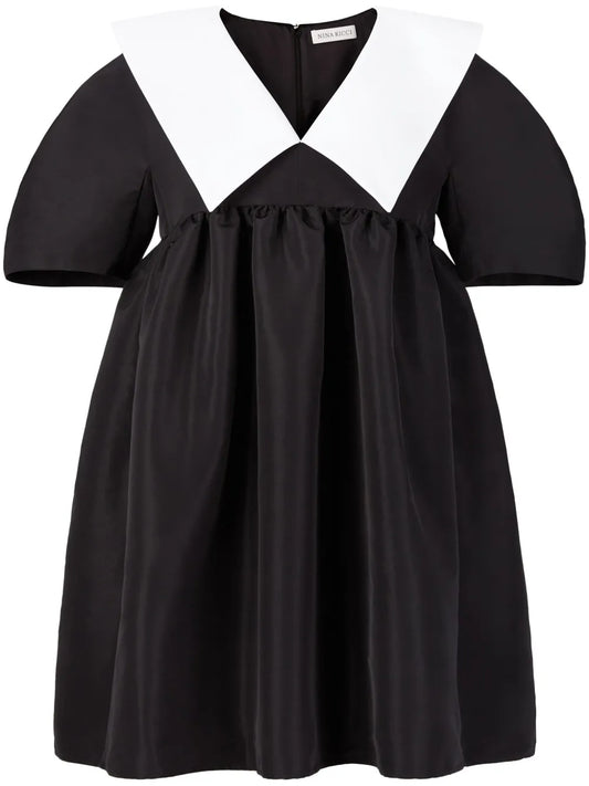 Contrasting-Collar Taffeta Babydoll Dress