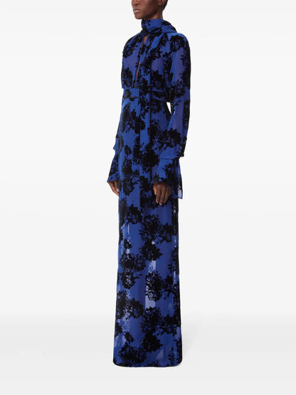 Floral-Print Pussy Bow-Collar Blouse