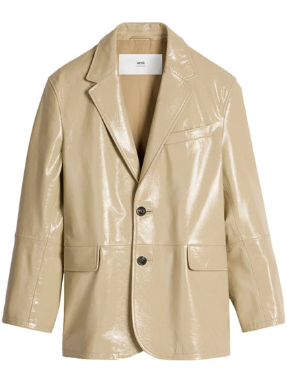 Notched Lapels Leather Blazer