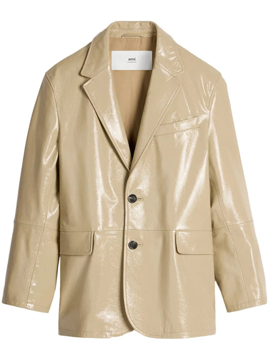 Notched Lapels Leather Blazer