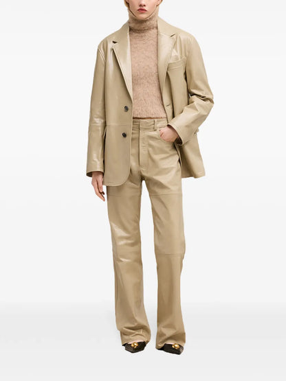 Notched Lapels Leather Blazer