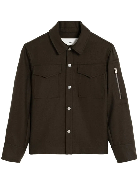 Button-Up Wool Shirt Jacket