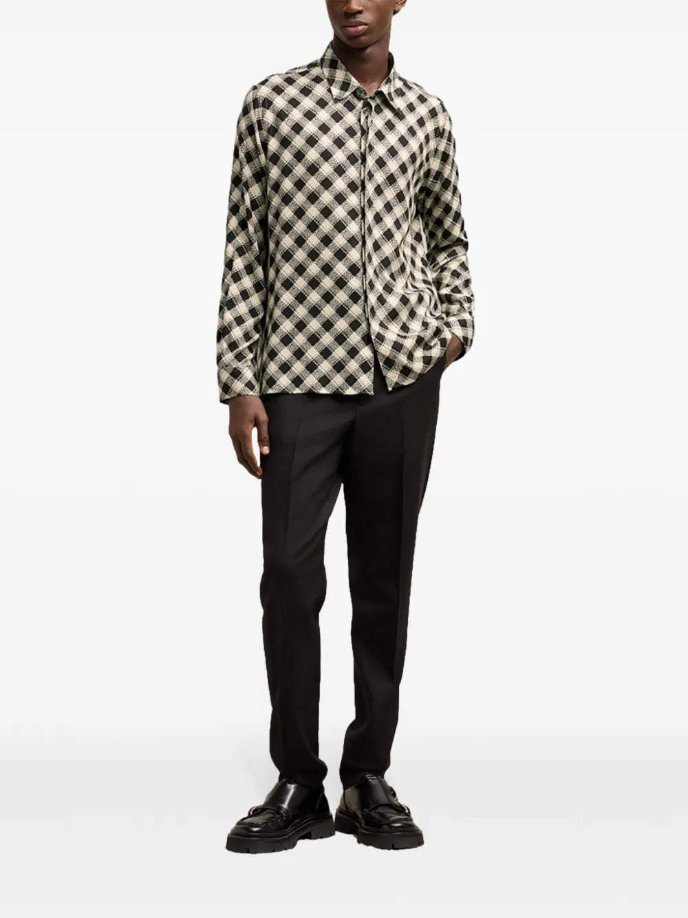 Checked Double Topstitching Shirt