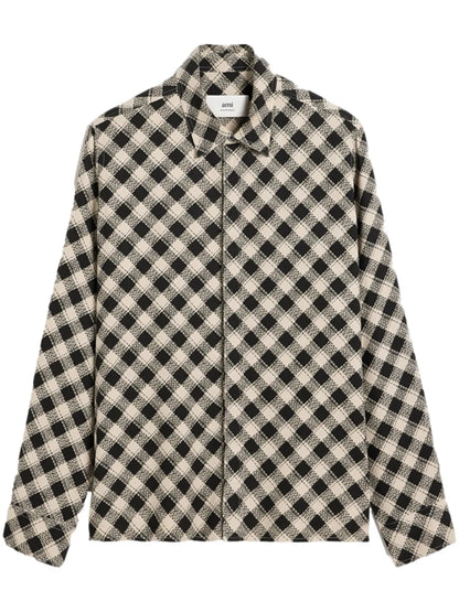 Checked Double Topstitching Shirt