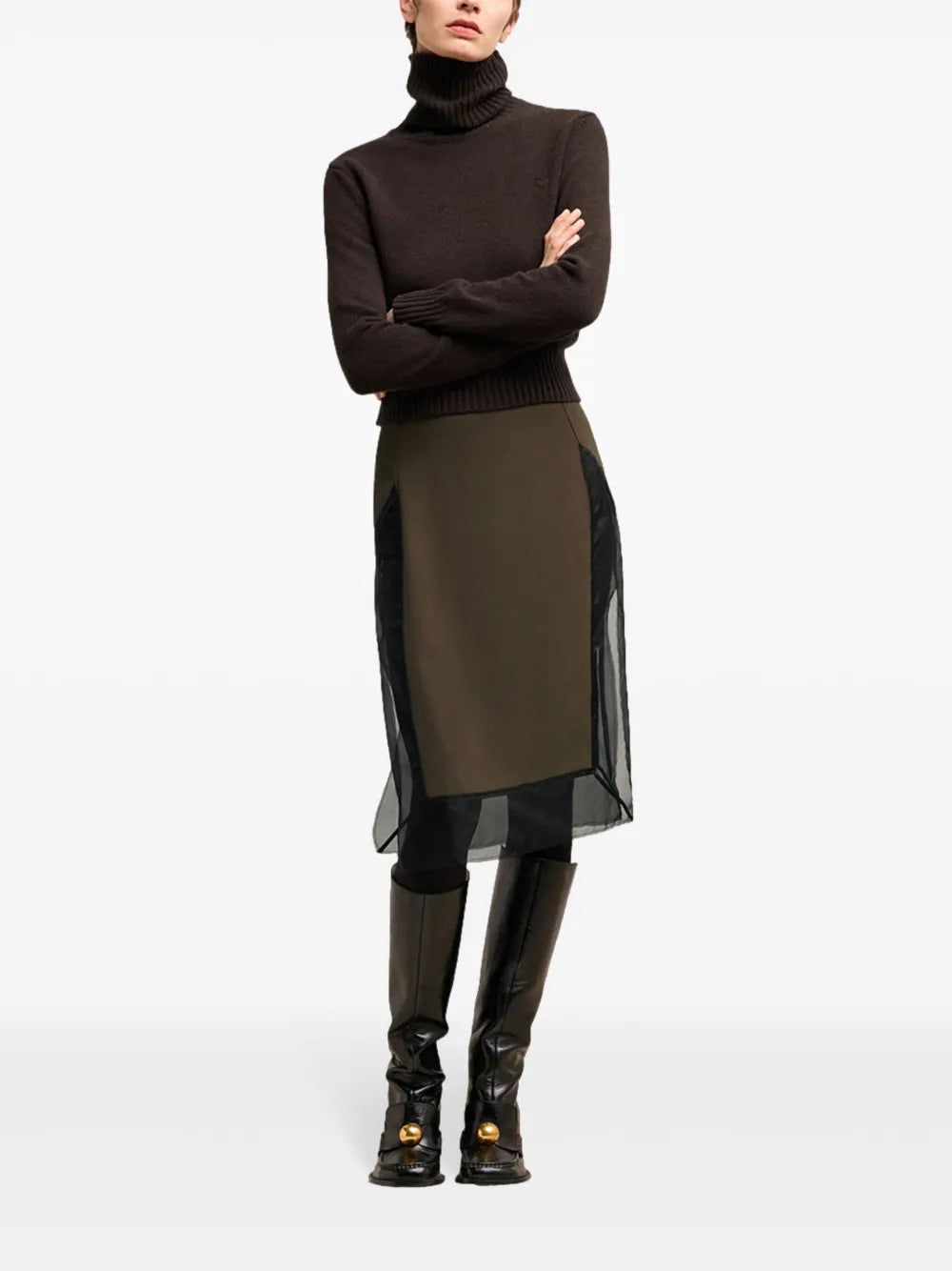 Tulle-Panel Straight Skirt