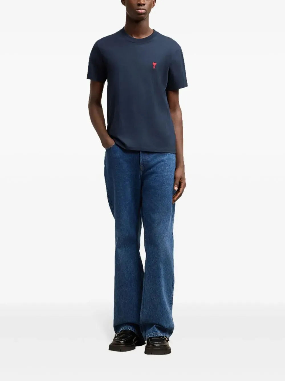 Embroidered Logo Ribbed Neck T-Shirt