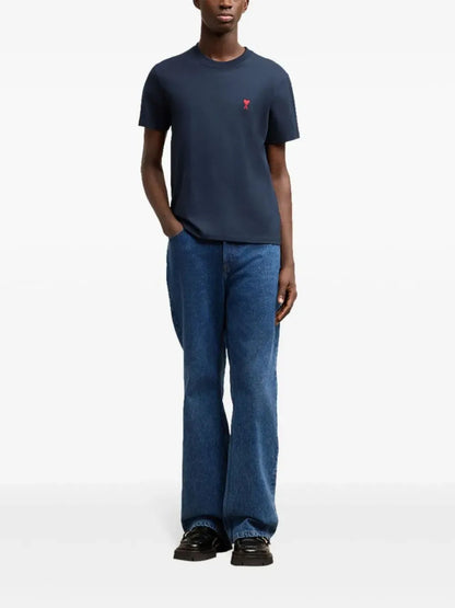 Embroidered Logo Ribbed Neck T-Shirt