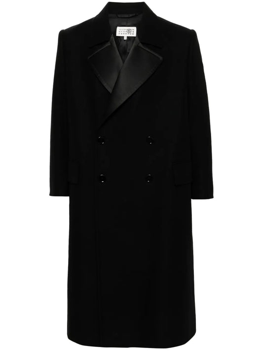 Contrasting Lapels Double-Breasted Coat