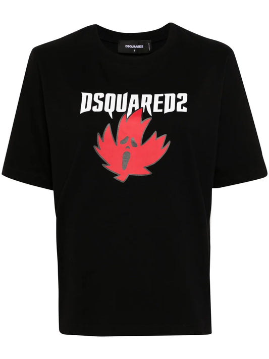 Horror Maple Leaf-Print T-Shirt
