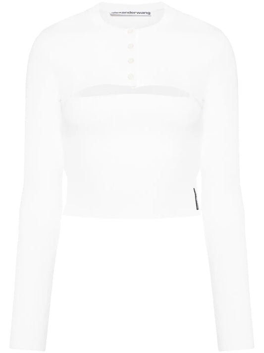 Cut-Out Long-Sleeved Cropped Top