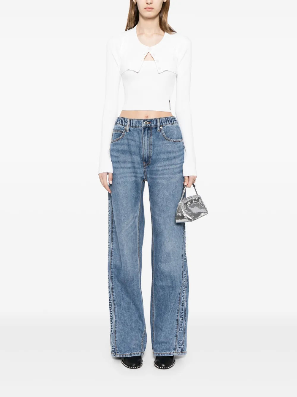 Cut-Out Long-Sleeved Cropped Top