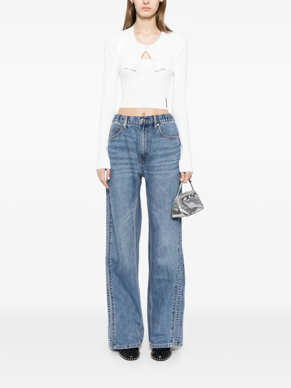 Cut-Out Long-Sleeved Cropped Top