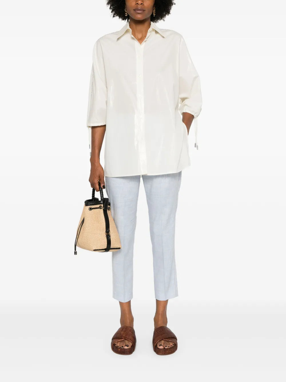 Beaded Trim-Detail Cropped Trousers