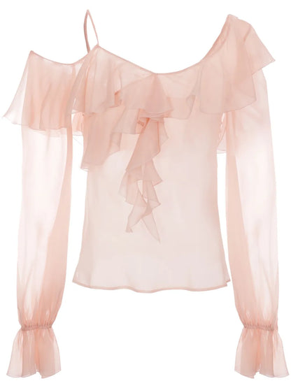 Asymmetric-Neck Silk Blouse