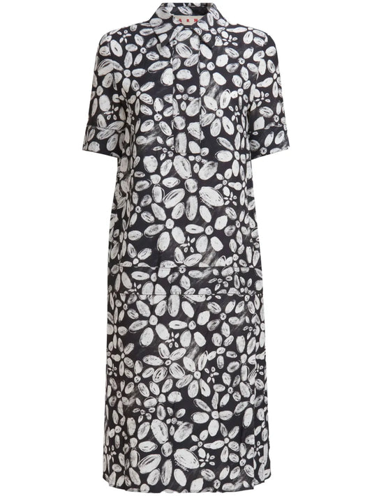 Floral-Print Midi Shirt Dress