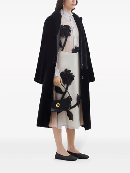 Floral-Tulle-Applique Silk Shirt