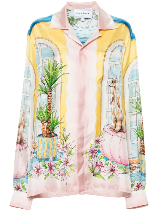 Graphic-Print Silk Shirt