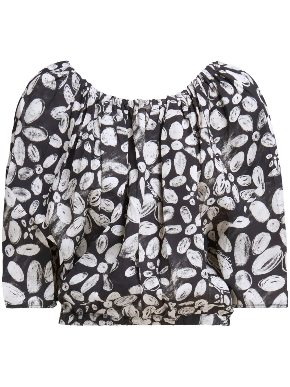 Floral-Print Pleated Cropped Blouse
