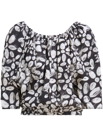 Floral-Print Pleated Cropped Blouse