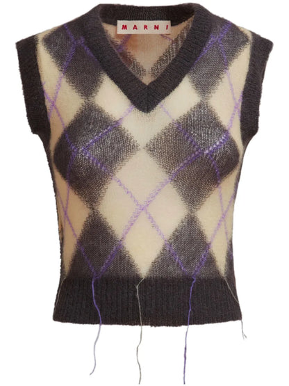 Check-Print Knitted Vest