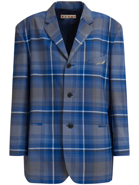 Logo-Embroidered Checked Blazer