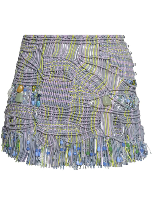 Fringed Macramé Miniskirt