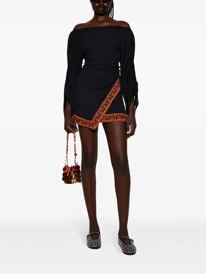 Contrast Trimming Off-The-Shoulder Minidress