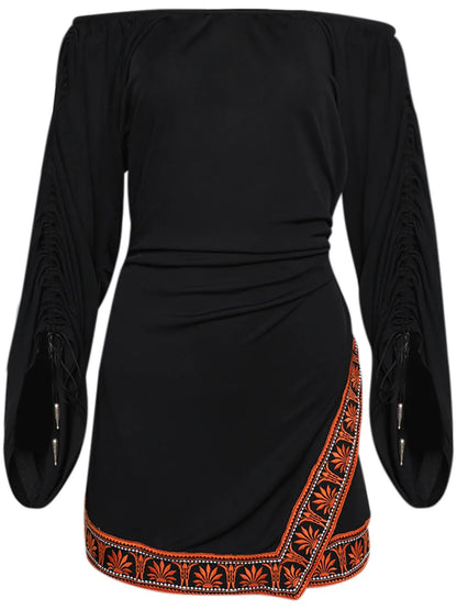 Contrast Trimming Off-The-Shoulder Minidress