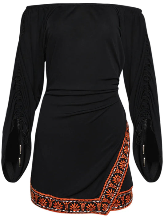 Contrast Trimming Off-The-Shoulder Minidress