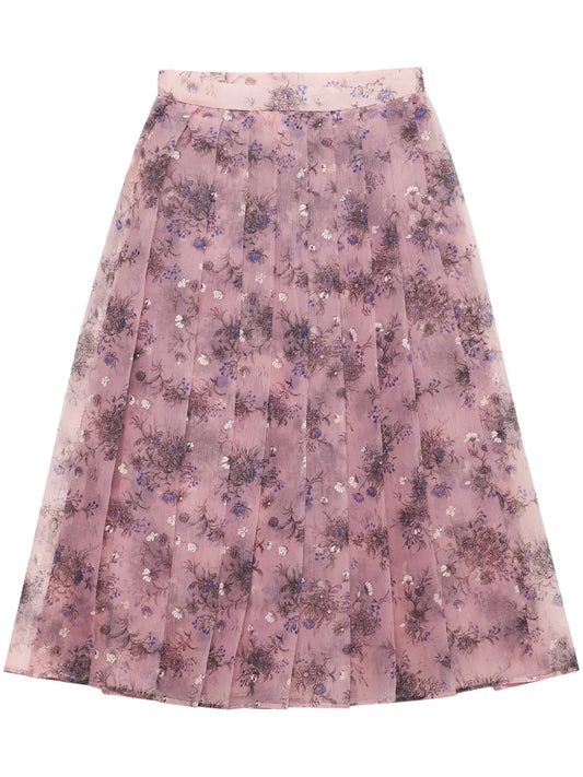 Floral-Print Pleated Skirt