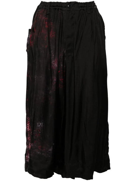 Abstract-Print Pleated Midi Skirt