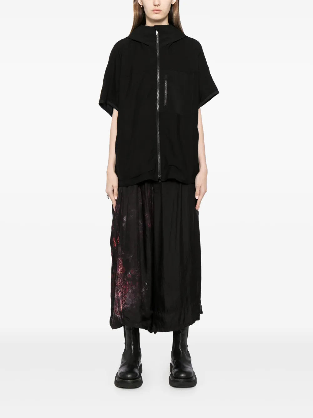 Abstract-Print Pleated Midi Skirt