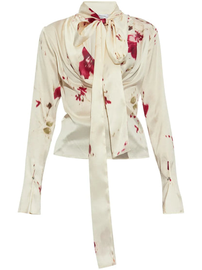 Bow-Detail Draped Satin Shirt