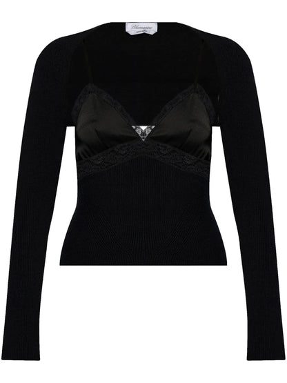 Lace-Panel Knitted Top