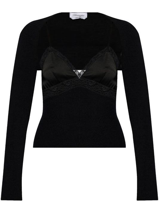Lace-Panel Knitted Top