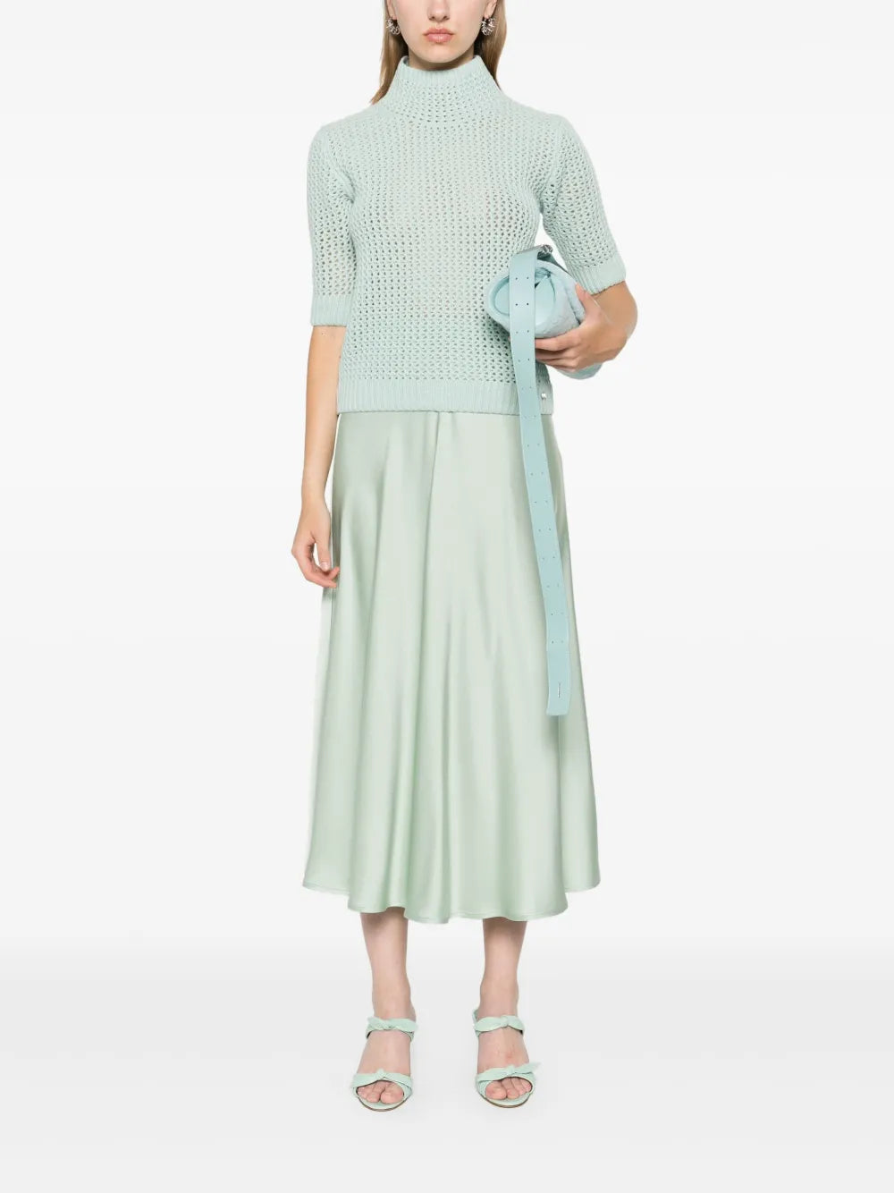 High-Waist Satin Midi Skirt