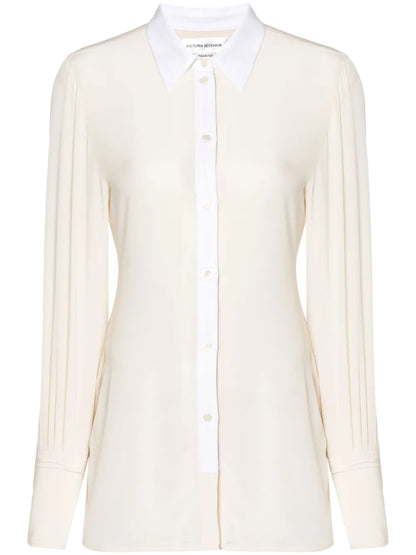 Contrast-Placket Silk Shirt