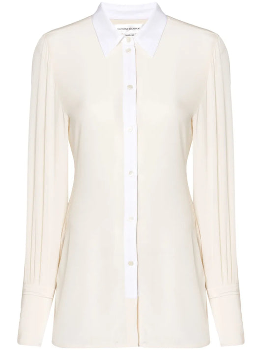 Contrast-Placket Silk Shirt