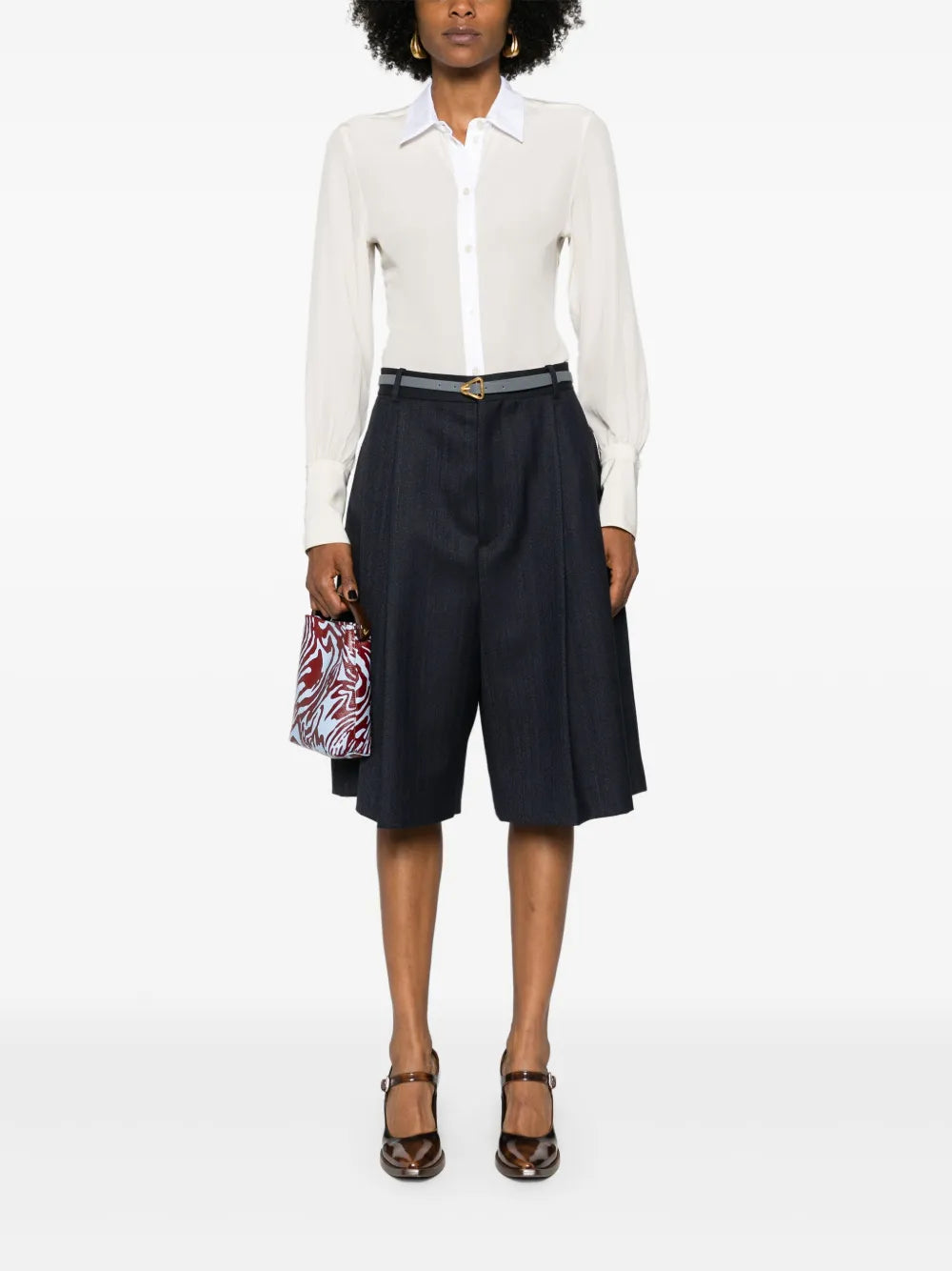 Contrast-Placket Silk Shirt