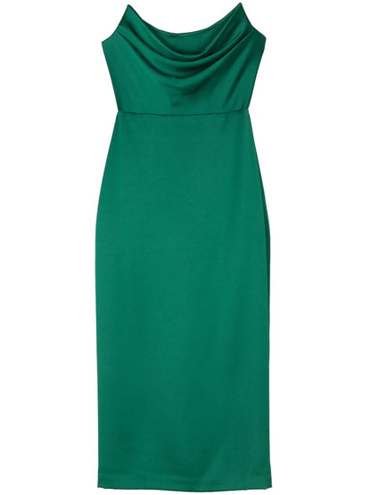 Corset-Style Satin Midi Dress