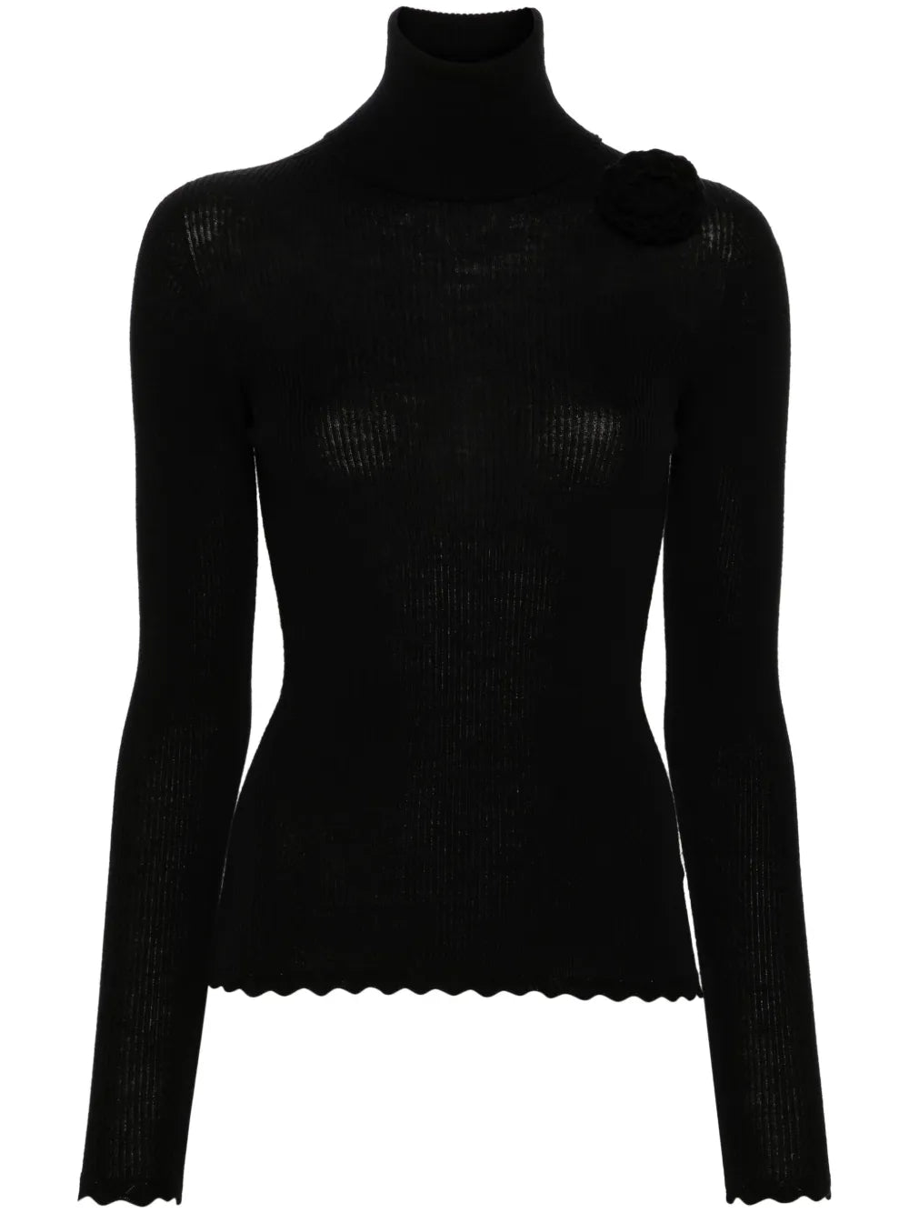 Floral-Brooch Roll-Neck Jumper