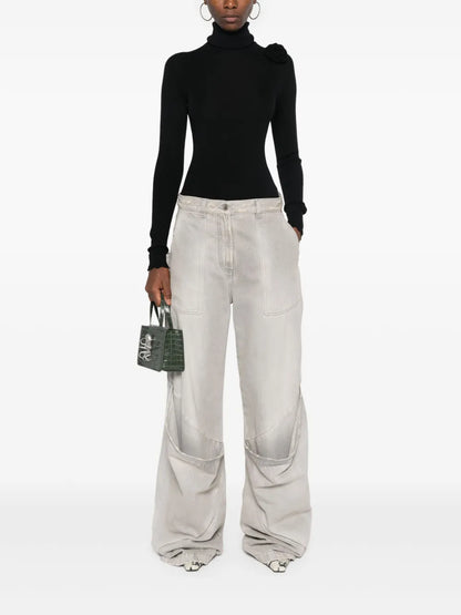 Floral-Brooch Roll-Neck Jumper
