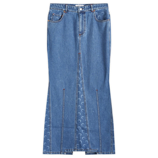 Moon Laser Denim Long Skirt