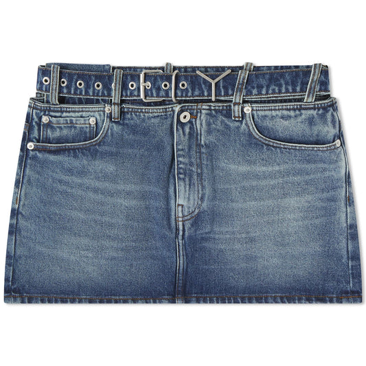 EVERGREEN Y BELT DENIM MINI SKIRT