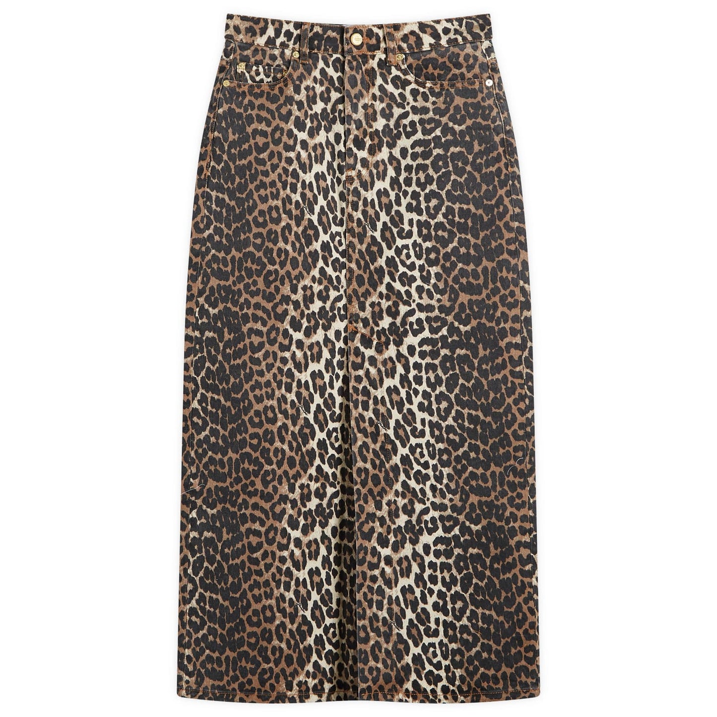 Print Denim Maxi Slit Skirt